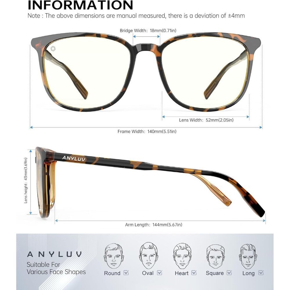 Unisex Tortoiseshel Eyewear Look Clear Frame Blue Lens Anti Eyestrain Sunglasses - Picture 4 of 6